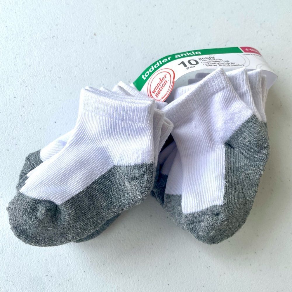 Toddler Ankle Socks 6-18M White Gray Comfort Toe (7 pcs)
